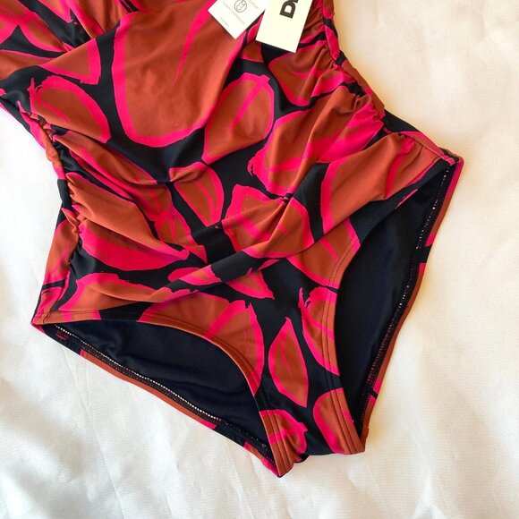 DKNY Flutter Sleeve One Piece Shirred Swimsuit Women's Small S Multicolor NWT - Picture 2 of 9